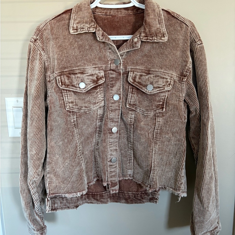Corduroy Button-Up Jacket - Brown